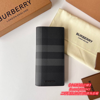 Burberry 博柏利 經典格紋 對折長夾 男款 錢包 皮夾 卡夾 黑灰色