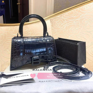 『精品』BALENCIAGA 巴黎世家 Hourglass 黑色鱷魚紋 黑扣 S號 沙漏包 單肩斜挎包 手提包實拍