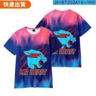 野獸先生T恤 Mr Beast Lightning Cat兒童成人3D印花卡通流行上衣短袖jx
