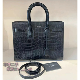 精品 YSL聖羅蘭 Sac de Jour Nano 黑色鱷魚紋皮革 托特包 單肩包 手提包 斜挎包 風琴包