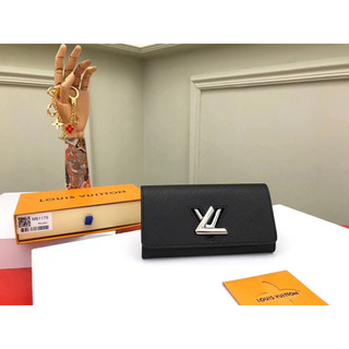 Louis Vuitton 路易威登 LV Twist Wallet 黑色水波紋牛皮 長夾 銀扣 M68309