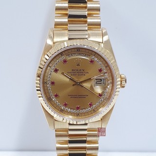 【大眾名錶】ROLEX勞力士 18238 Day-Date 蠔式18K金 市場少見紅蟳 紅寶多層鑽面 大眾名錶B1092