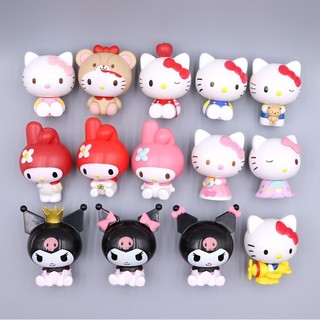 【沐沐子】1 件裝動漫我的旋律公仔 Kuromi Hello Kitty 卡哇伊小貓 Q 版娃娃蛋糕裝飾 PVC 可動人