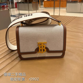 【精品精品】Burberry 博柏利女包 TB小號專屬標識雙色帆布拼皮革鎖扣包 翻蓋單肩斜挎包 80146401