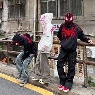 【台灣發貨】蜘蛛俠cos服美式蜘蛛刺繡復古連帽設計拉鏈衛衣girl開衫外套男女