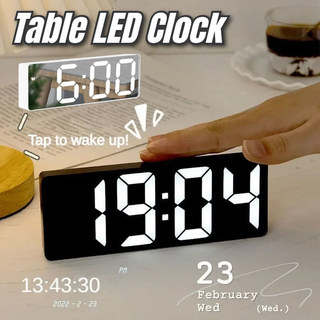 Sound Control Mirror LED Digital Clock Table Alarm Clock LED