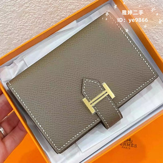 HERMES 愛馬仕 Bearn 卡包 H03980 大象灰 粉色 短夾 皮夾 錢包