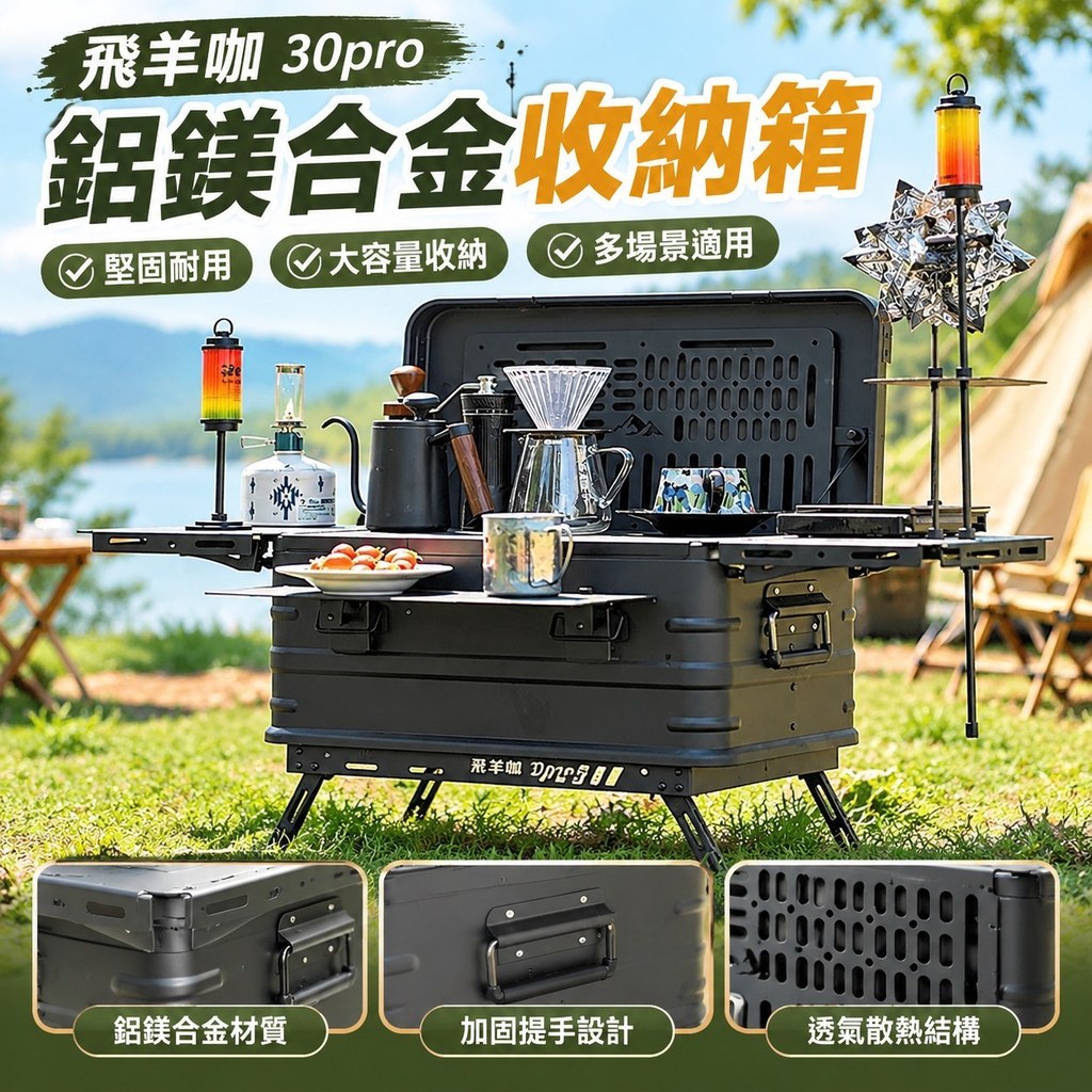 【鋁鎂合金】飛羊咖30pro露營收納箱 戶外野營咖啡箱 車尾後備箱改裝箱 露營箱 M25