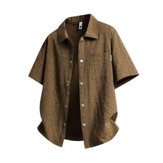 大碼男裝 大碼襯衫 M-8XL 短袖襯衫 加肥寬鬆襯衫大碼薄款冰絲短袖襯衫百搭速幹翻領泡泡格滿印寸衫港風潮流半袖男 BR