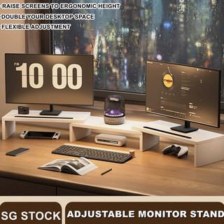 Dual Monitor Stand 3 Shelf Computer Monitor Riser Wood Deskt