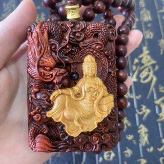 ❀限時特賣 小葉紫檀木雕御龍觀自在觀音精雕工藝品脖掛手把件汽車用吊飾擺件