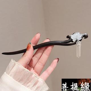新中式淡雅蓮花流蘇木質簪子女國風發釵後腦勺盤髮簪子馬面裙頭飾