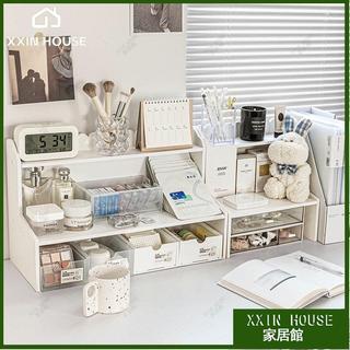 XXIN HOUSE家居館🏠Ins風 白色梯形收納架 雙層置物架 化妝品收納架 文具收納架 書本收納架 梯形