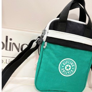 公司貨附發票Kipling 黑綠撞色拼接輕巧實用手機包 LEVY KPKI54596NT10OS