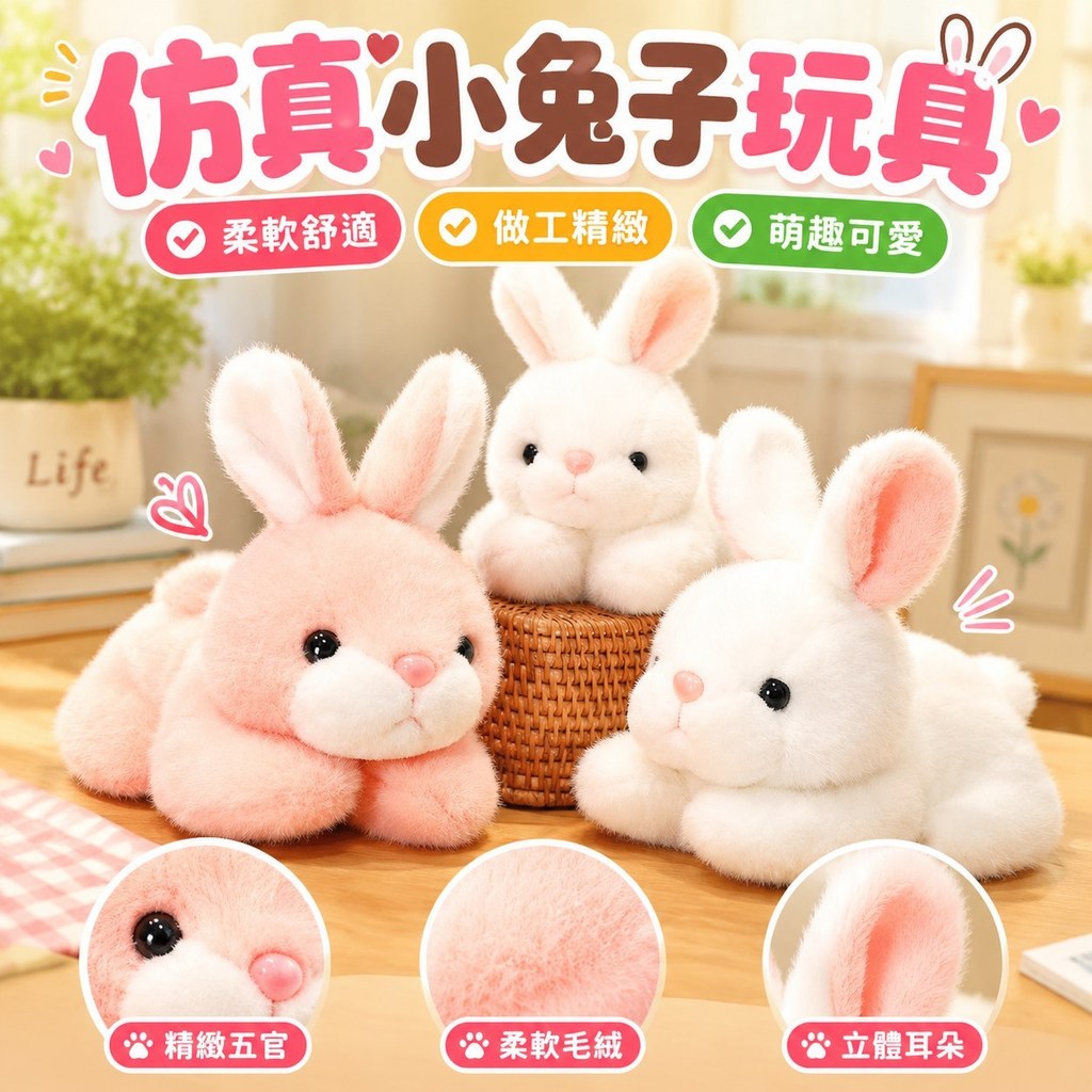 ✨甄選優品💗仿真小兔子玩具 仿真小兔子 玩具小白兔 公仔玩偶 兒童女友 兒童禮物 聖誕節交換禮物 生日禮物
