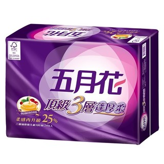 五月花蓬厚柔三層抽取衛生紙100PC抽 x 24包 【萬家福】