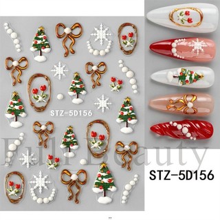 美甲貼紙 浮雕5D立體秋冬耶誕樹與蝴蝶結背膠指甲貼紙美甲貼花裝飾77