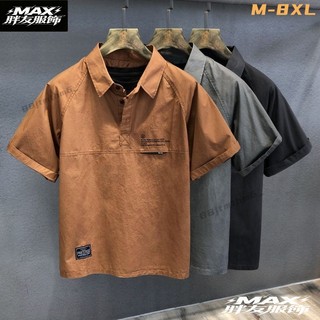 ✨MAX胖友服飾✨休閒短袖襯衫 美式復古Polo衫 工裝短袖 素色短袖 工裝襯衫 韓版襯衫 休閒polo衫 五分:TF