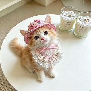 【24小時特賣】寵物帽子 狗狗帽子 貓咪帽子 貓咪帽子夏季薄款kitty貓防曬遮陽帽寵物ins風拍照裝扮漁夫帽圍兜