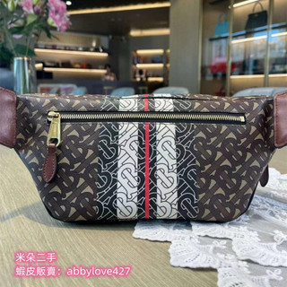 免運 BURBERRY 博柏利 80214831 腰包 胸口包 中號 徽標條紋帆布 免運實拍