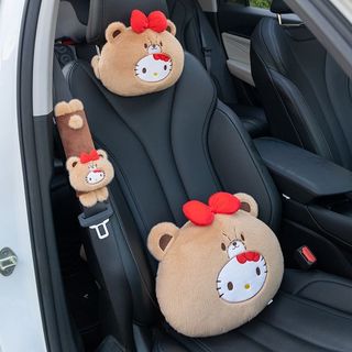 kitty汽車頭枕 可愛卡通KT小熊毛絨頭枕護頸枕汽車座椅靠枕車內裝飾品枕頭 汽車裝飾 kitty安全帶護肩 汽車腰靠墊