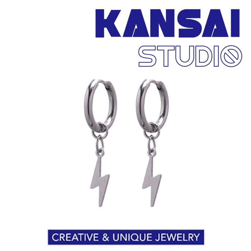 KANSAI新款鈦鋼閃電吊墜耳環ins網紅耳針耳夾嘻哈潮土酷蹦迪耳飾