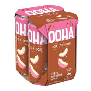 OOHA氣泡飲水蜜桃烏龍茶口味330ml毫升x 4Can罐【家樂福】