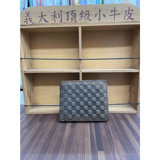 <全新>頂級小牛皮 真皮皮夾 格子 咖啡色