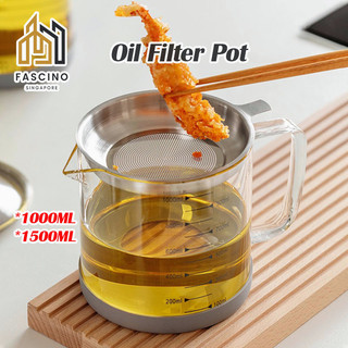 1.5L Transparent Glass Oil Filter Pot with Scale kitchen Oil