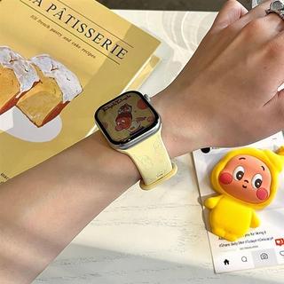 【沐沐子】泡泡瑪特 星星人表帶 軟萌卡通 星星人奶黃色矽膠 適用iwatchs10表帶 可愛印花蘋果 表帶s9