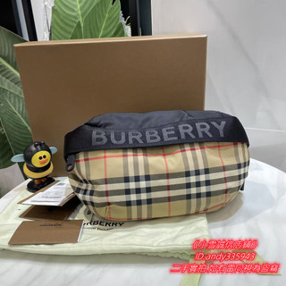 Burberry 博柏利 Vintage 格紋 子母logo 帆布腰包 斜背包 肩背包 8026557