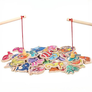 Educational Toys 31Pcs Wooden Magnetic Fishing Game Toy Set