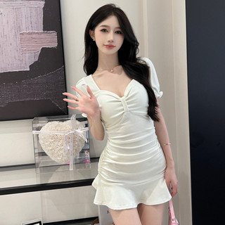 方領 低胸 性感 連衣裙 夜店 修身 荷葉邊 短裙 DM 女裝 派對 洋裝 露背設計