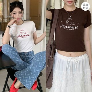 【HARPER】品牌自訂Liberté駿馬刺繡萊賽爾T恤 | 隔日到貨 短版T T恤 短袖上衣【CLCCE96722K】