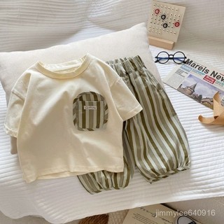 男女童純棉短袖套裝夏季新款寶寶洋氣T恤中小童休閒七分褲兩件套 男童休閒短褲短袖 兒童套裝 男童居家套裝 兩件套