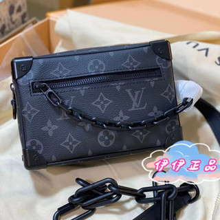 免運 路易威登 LV SOFT TRUNK Mini M44735 黑灰老花 鏈條 肩背包 迷你盒子包/斜背包