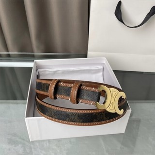 二手CELINE 賽琳 TRIOMPHE 黃褐色牛皮皮帶 2.5CM 腰帶 老花 45B422AES.04LU