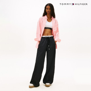 【Tommy Hilfiger】Logo織帶寬版慢跑褲 黑色