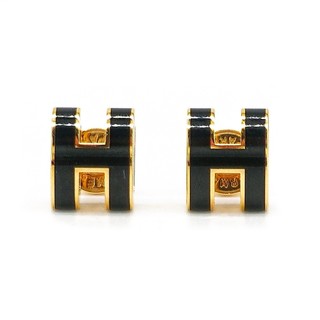 Hermes Pop H 立體簍空橢圓logo耳環-mini(黑/金)