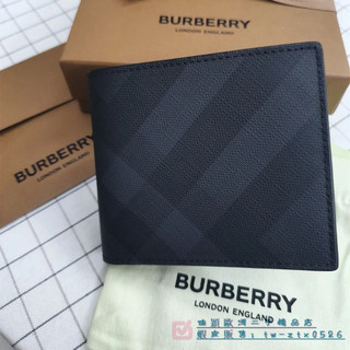 BURBERRY 博柏利 經典 London 格紋拼皮革 雙摺 錢夾 翻蓋式 皮夾 短夾 男款錢包 實拍