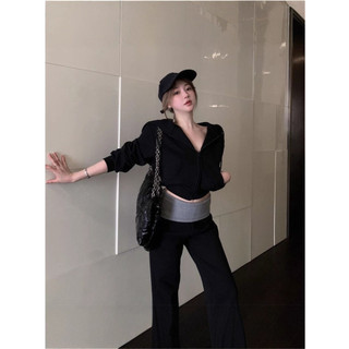 美式休閒慵懶風短款連帽衛衣女套裝 2025秋冬新款加絨時尚辣妹潮流