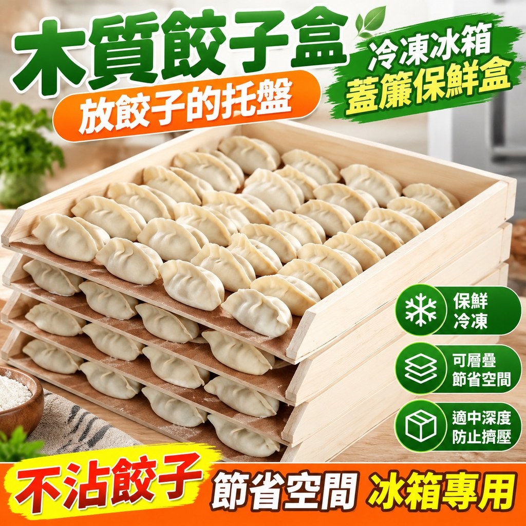 【木質餃子盒】放餃子的托盤冷凍冰箱蓋簾保鮮盒收納盒餃子水餃盤  水餃擺放防黏層架 可層疊節省空間 適中深度防止擠壓