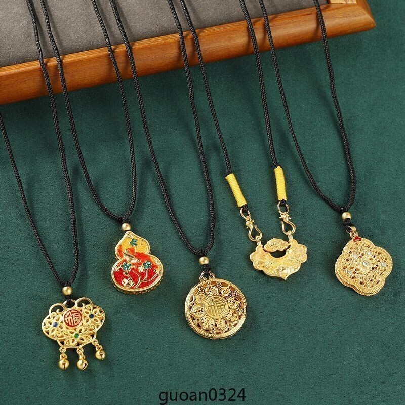 【琺瑯彩繪】古法jin八寶羅盤平安鎖鏤空項鍊復古中國風琺瑯鍍jin吊墜沙jin配飾女