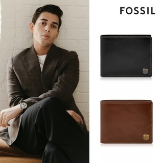 【FOSSIL 官方旗艦館】Hayes 真皮大零錢袋皮夾 男用短夾 兩色可選(禮盒組附鐵盒)