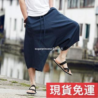 🚚免運🔥現H亞麻褲子男燈籠褲亞麻垮褲哈倫褲沙灘褲寬褲亞麻褲男生褲子休閒大碼燈籠褲寬鬆亞麻短褲七分褲