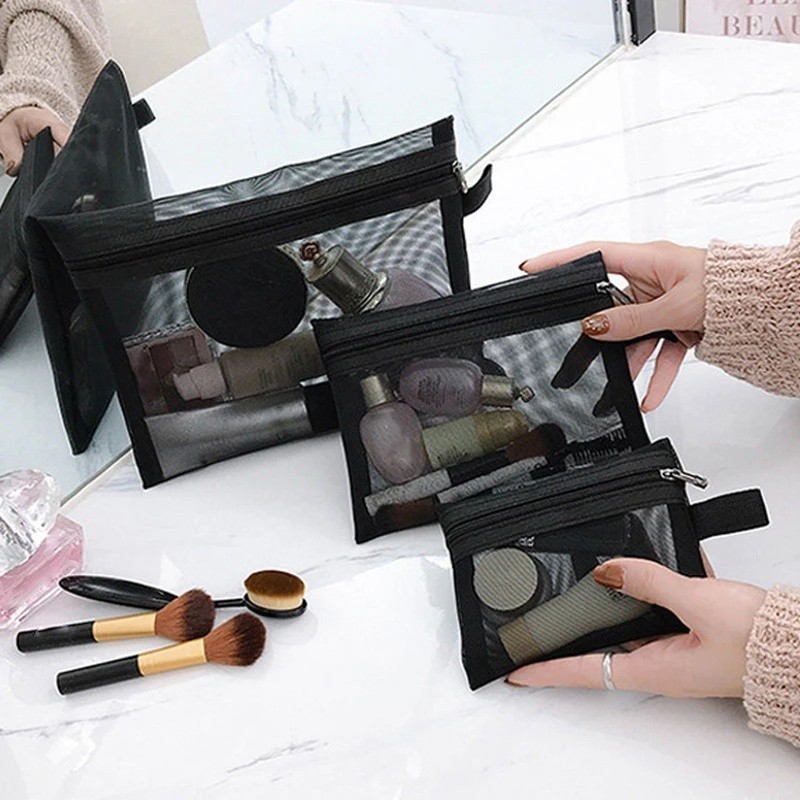 [Featured] Fashion Portable Black Mesh Bag with Zipper Women