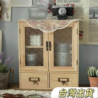 zakka桌麵收納盒盲盒收納木質玻璃抽屜式複古實木化妝品櫃子多層RHAY