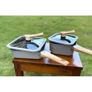 🚩日本 SUTTO方型 智能煎煮鍋 平底鍋 (附蓋) （木紋棕灰限定色）A.20cm B.16cm (另有24cm)