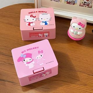 kitty收納盒 Hello Kitty防塵收納盒美樂蒂翻蓋可愛ins卡通桌面日拋收納盒