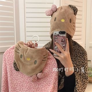 kitty連帽披肩毛毯 黑皮豹紋Hello Kitty連帽披風毛毯珊瑚絨學生午睡蓋毯保暖斗篷